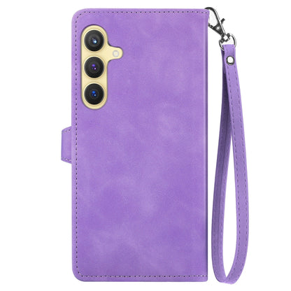 For Samsung Galaxy S25+ 5G Embossed Flower Zipper Leather Phone Case(Purple) - Galaxy S25+ 5G Cases by PMC Jewellery | Online Shopping South Africa | PMC Jewellery | Buy Now Pay Later Mobicred