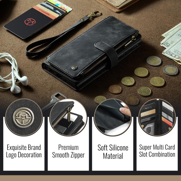 For Samsung Galaxy S25+ 5G CaseMe C30 Card Slots Zipper Wallet Leather Phone Case(Black) - Galaxy S25+ 5G Cases by CaseMe | Online Shopping South Africa | PMC Jewellery | Buy Now Pay Later Mobicred