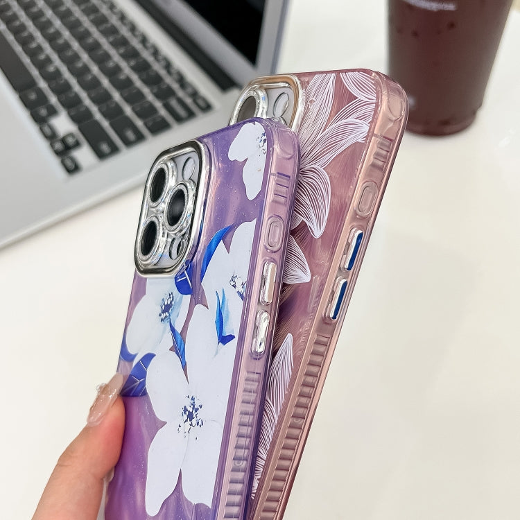 For iPhone 16e Electroplating Flowers Plants Texture TPU Phone Case(Pale Purple FlowerFL11) - iPhone 16e Cases by PMC TechLife | Online Shopping South Africa | PMC TechLife | Buy Now Pay Later Mobicred