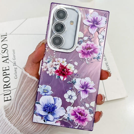 For Samsung Galaxy S25 5G Electroplating Flowers Plants Texture TPU Phone Case(Purple Flowers FL1) - Galaxy S25 5G Cases by PMC Jewellery | Online Shopping South Africa | PMC Jewellery | Buy Now Pay Later Mobicred