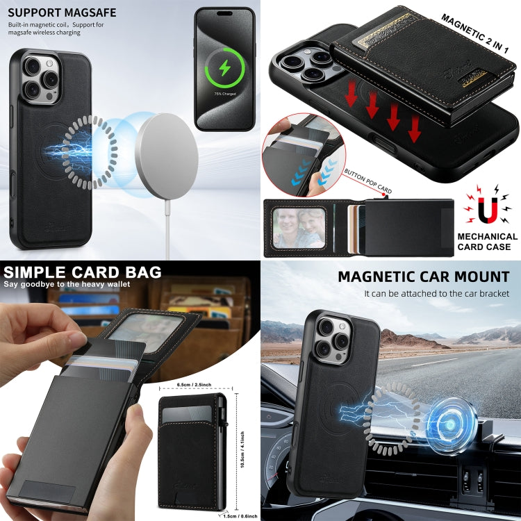 For iPhone 16 Plus Suteni H19 Litchi Grain 2-in-1 MagSafe Removable Card Box Back Phone Case(Brown) - free shipping - PMC Jewellery - Order now!