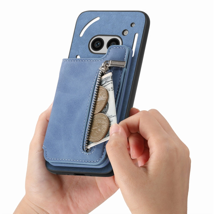 For Nothing CMF Phone 1 Retro MagSafe Zipper Wallet Card Bag Back Phone Case(Blue) - More Brand by PMC TechLife | Online Shopping South Africa | PMC TechLife | Buy Now Pay Later Mobicred