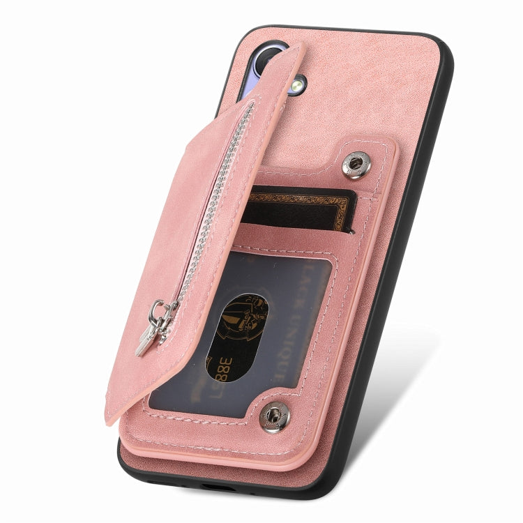 For Nothing Phone 2a Retro MagSafe Zipper Wallet Card Bag Back Phone Case(Pink) - More Brand by PMC TechLife | Online Shopping South Africa | PMC TechLife | Buy Now Pay Later Mobicred