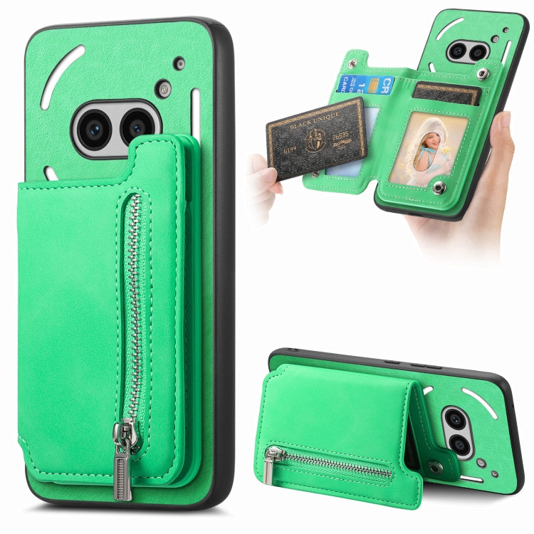 For Nothing Phone 2a Retro MagSafe Zipper Wallet Card Bag Back Phone Case(Green) - More Brand by PMC TechLife | Online Shopping South Africa | PMC TechLife | Buy Now Pay Later Mobicred
