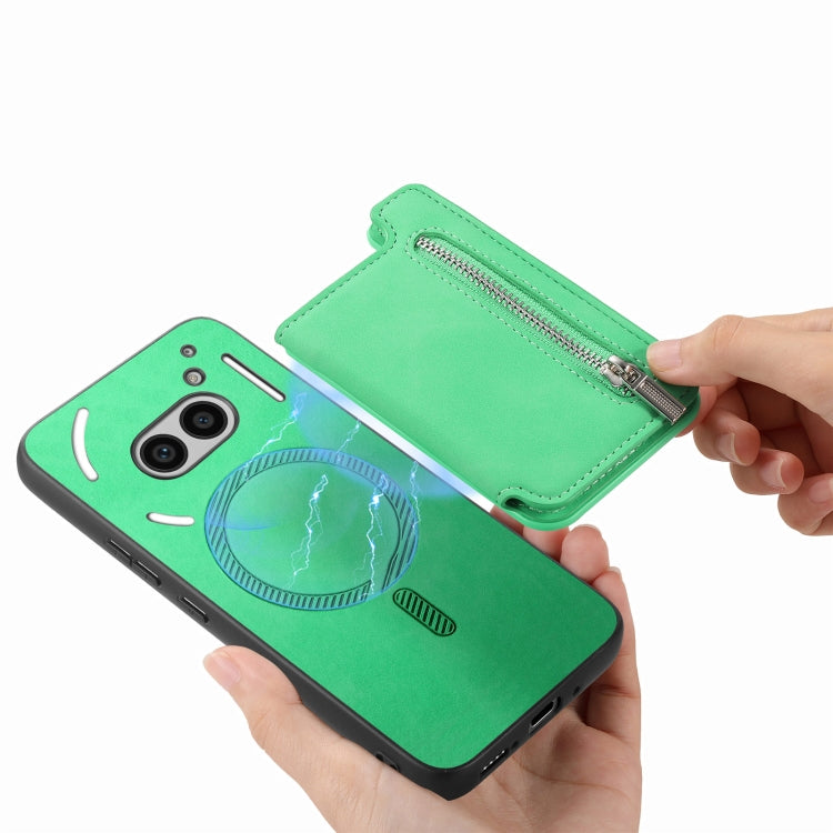 For Nothing Phone 2a Retro MagSafe Zipper Wallet Card Bag Back Phone Case(Green) - More Brand by PMC TechLife | Online Shopping South Africa | PMC TechLife | Buy Now Pay Later Mobicred