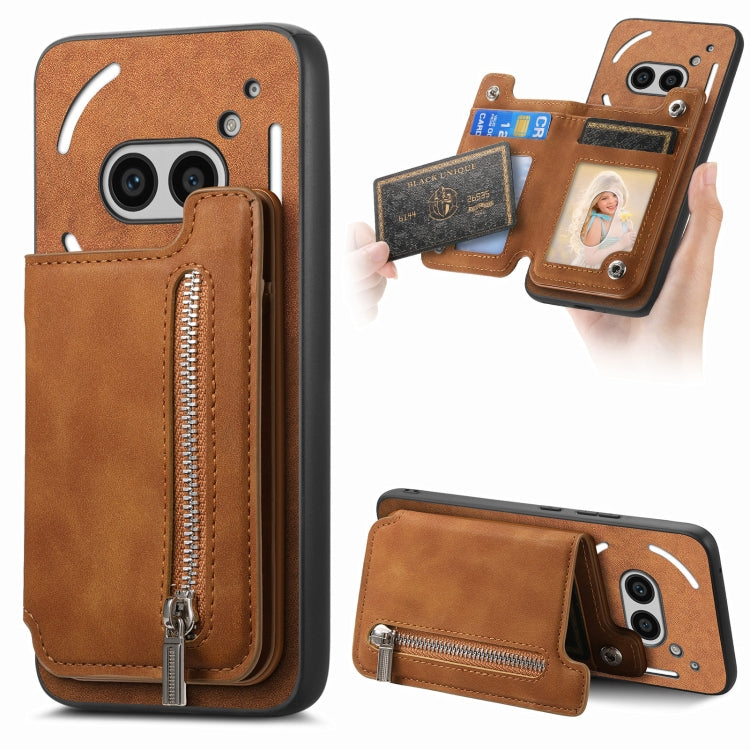 For Nothing Phone 2a Retro MagSafe Zipper Wallet Card Bag Back Phone Case(Brown) - More Brand by PMC TechLife | Online Shopping South Africa | PMC TechLife | Buy Now Pay Later Mobicred