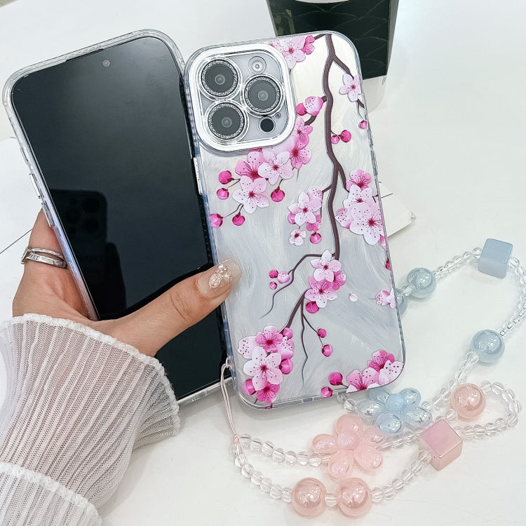 For iPhone 16e Electroplating Flowers Plants Texture Wristband TPU Phone Case(Lavender FL3) - iPhone 16e Cases by PMC TechLife | Online Shopping South Africa | PMC TechLife | Buy Now Pay Later Mobicred