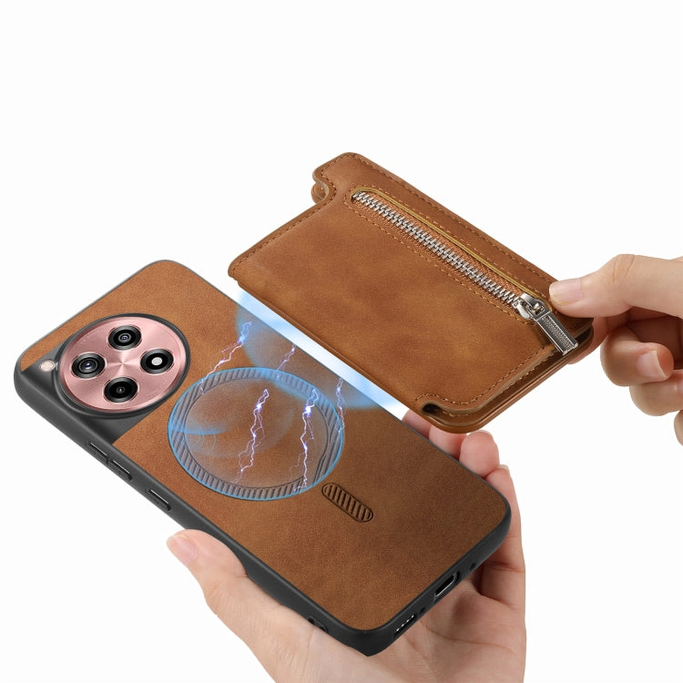 For OnePlus Nord CE4 / Ace 3V Retro MagSafe Zipper Wallet Card Bag Back Phone Case(Brown) - OnePlus Cases by PMC TechLife | Online Shopping South Africa | PMC TechLife | Buy Now Pay Later Mobicred