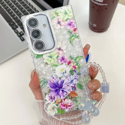 For Samsung Galaxy S25+ 5G Electroplating Flowers Plants Texture Wristband TPU Phone Case(Colorful Peony FL10) - Galaxy S25+ 5G Cases by PMC Jewellery | Online Shopping South Africa | PMC Jewellery | Buy Now Pay Later Mobicred