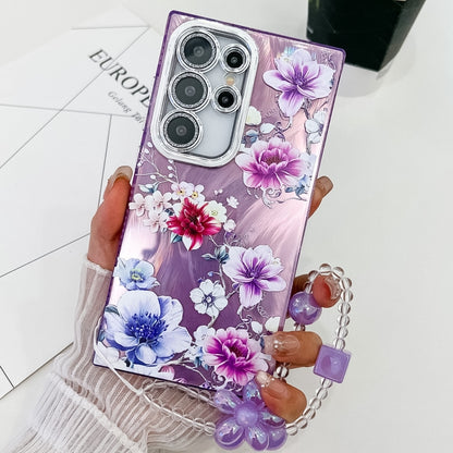 For Samsung Galaxy S25 Ultra 5G Electroplating Flowers Plants Texture Wristband TPU Phone Case(Purple Flowers FL1) - Galaxy S25 Ultra 5G Cases by PMC Jewellery | Online Shopping South Africa | PMC Jewellery | Buy Now Pay Later Mobicred