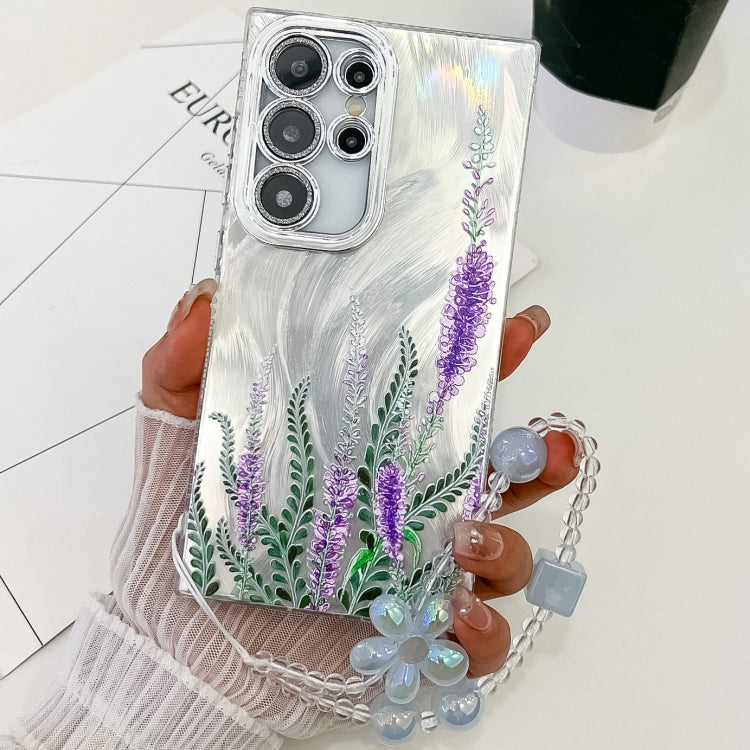 For Samsung Galaxy S25 Ultra 5G Electroplating Flowers Plants Texture Wristband TPU Phone Case(Lavender FL3) - Galaxy S25 Ultra 5G Cases by PMC Jewellery | Online Shopping South Africa | PMC Jewellery | Buy Now Pay Later Mobicred