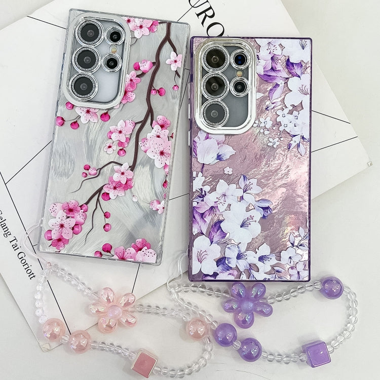 For Samsung Galaxy S25 Ultra 5G Electroplating Flowers Plants Texture Wristband TPU Phone Case(Lilac Flowers FL16) - Galaxy S25 Ultra 5G Cases by PMC Jewellery | Online Shopping South Africa | PMC Jewellery | Buy Now Pay Later Mobicred