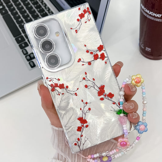 For Samsung Galaxy S25+ 5G Electroplating Flower Texture Wristband TPU Phone Case(Red Plum Blossom SH2) - Galaxy S25+ 5G Cases by PMC Jewellery | Online Shopping South Africa | PMC Jewellery | Buy Now Pay Later Mobicred