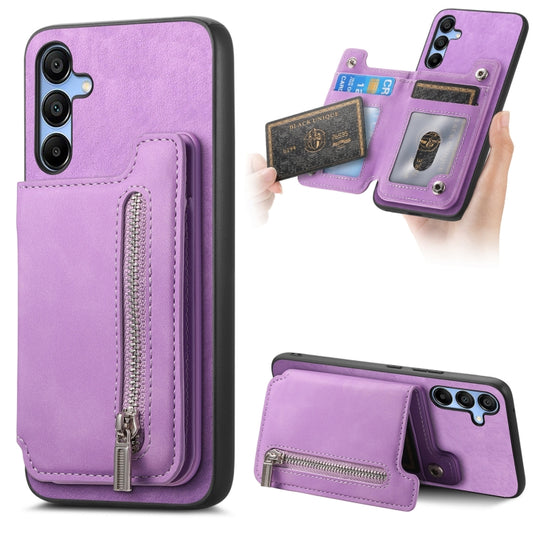 For Samsung Galaxy S25 5G Retro MagSafe Zipper Wallet Card Bag Back Phone Case(Purple) - Galaxy S25 5G Cases by PMC Jewellery | Online Shopping South Africa | PMC Jewellery | Buy Now Pay Later Mobicred