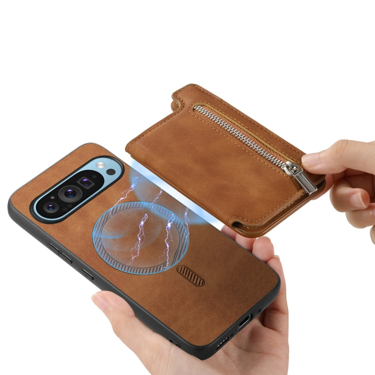 For Google Pixel 9 Pro XL Retro MagSafe Zipper Wallet Card Bag Back Phone Case(Brown) - Google Cases by PMC TechLife | Online Shopping South Africa | PMC TechLife | Buy Now Pay Later Mobicred