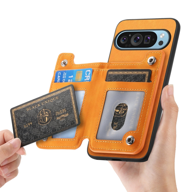 For Google Pixel 8a Retro MagSafe Zipper Wallet Card Bag Back Phone Case(Yellow) - Google Cases by PMC TechLife | Online Shopping South Africa | PMC TechLife | Buy Now Pay Later Mobicred