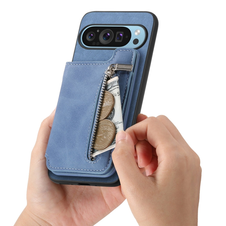 For Google Pixel 8a Retro MagSafe Zipper Wallet Card Bag Back Phone Case(Blue) - free shipping - PMC TechLife - Order now!