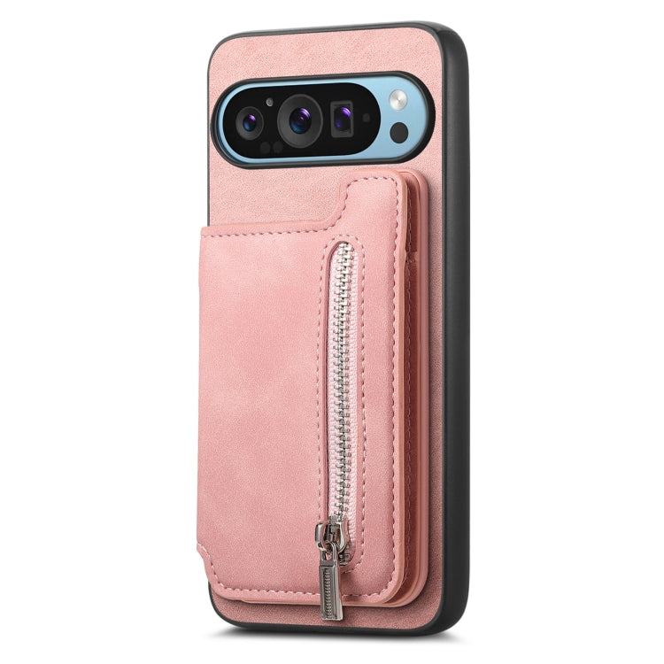 For Google Pixel 8a Retro MagSafe Zipper Wallet Card Bag Back Phone Case(Pink) - Google Cases by PMC TechLife | Online Shopping South Africa | PMC TechLife | Buy Now Pay Later Mobicred