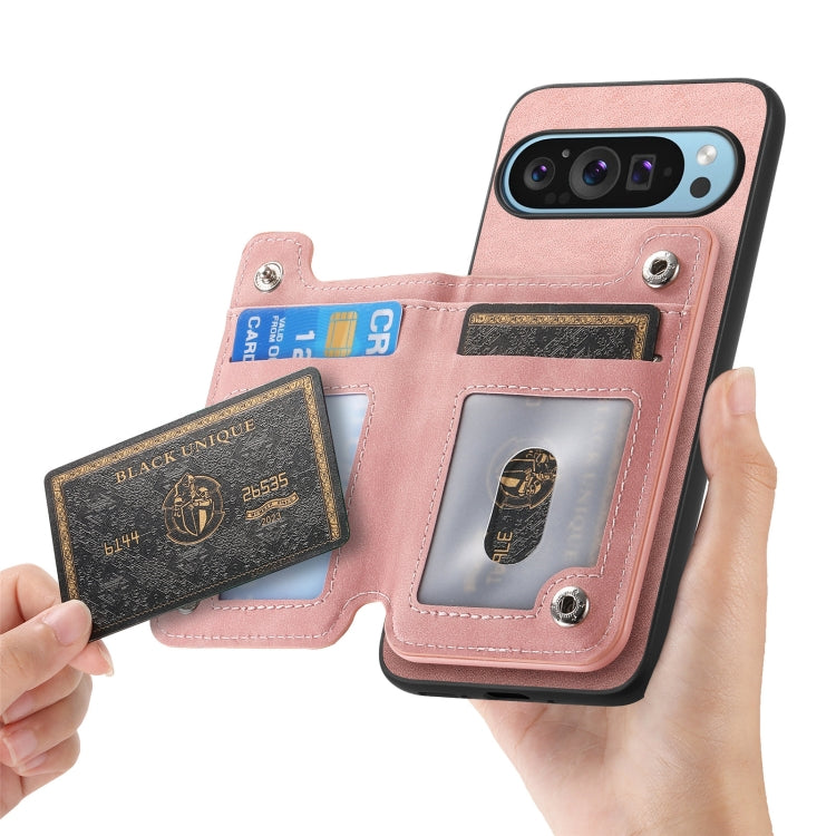 For Google Pixel 8a Retro MagSafe Zipper Wallet Card Bag Back Phone Case(Pink) - Google Cases by PMC TechLife | Online Shopping South Africa | PMC TechLife | Buy Now Pay Later Mobicred