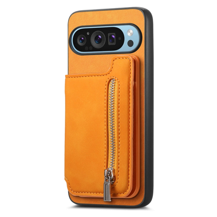 For Google Pixel 8 Pro Retro MagSafe Zipper Wallet Card Bag Back Phone Case(Yellow) - Google Cases by PMC TechLife | Online Shopping South Africa | PMC TechLife | Buy Now Pay Later Mobicred