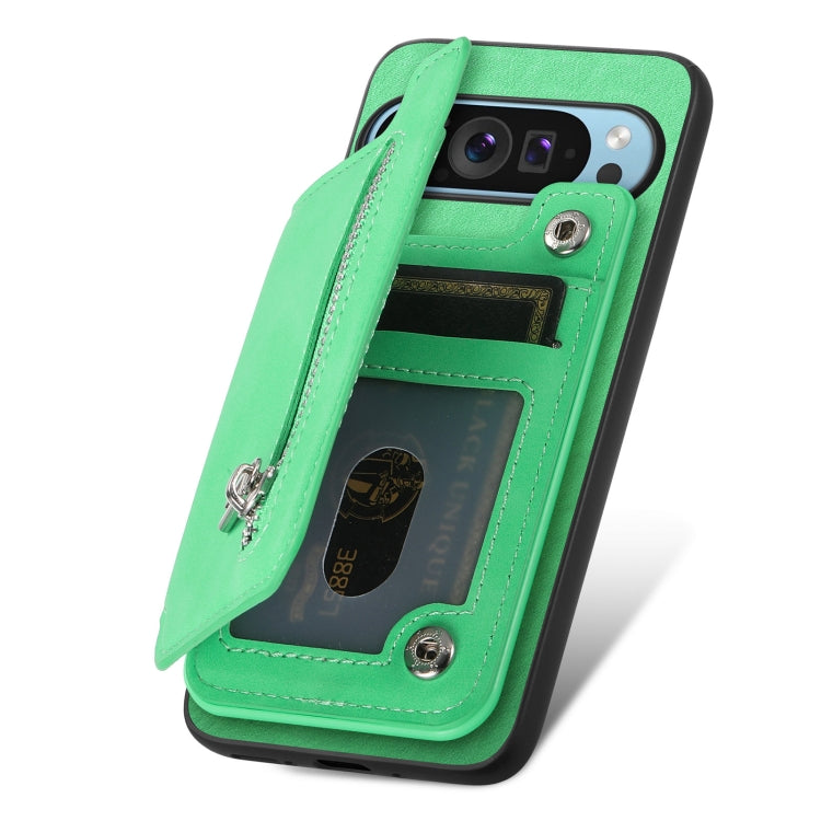 For Google Pixel 8 Pro Retro MagSafe Zipper Wallet Card Bag Back Phone Case(Green) - Google Cases by PMC TechLife | Online Shopping South Africa | PMC TechLife | Buy Now Pay Later Mobicred