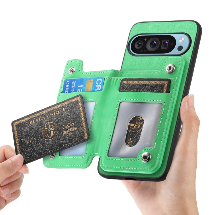 For Google Pixel 8 Pro Retro MagSafe Zipper Wallet Card Bag Back Phone Case(Green) - Google Cases by PMC TechLife | Online Shopping South Africa | PMC TechLife | Buy Now Pay Later Mobicred