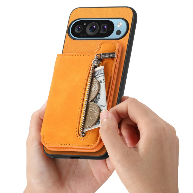 For Google Pixel 8 Retro MagSafe Zipper Wallet Card Bag Back Phone Case(Yellow) - free shipping - PMC TechLife - Order now!