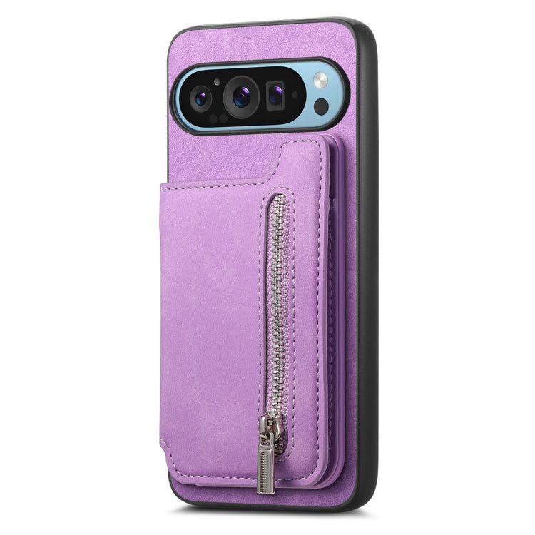 For Google Pixel 8 Retro MagSafe Zipper Wallet Card Bag Back Phone Case(Purple) - Google Cases by PMC TechLife | Online Shopping South Africa | PMC TechLife | Buy Now Pay Later Mobicred