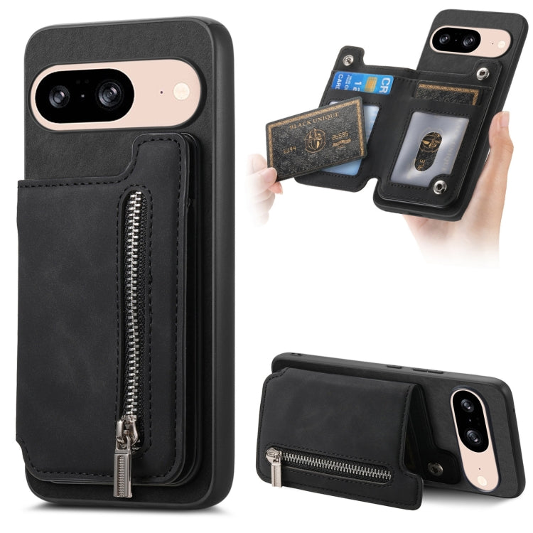 For Google Pixel 8 Retro MagSafe Zipper Wallet Card Bag Back Phone Case(Black) - Google Cases by PMC TechLife | Online Shopping South Africa | PMC TechLife | Buy Now Pay Later Mobicred