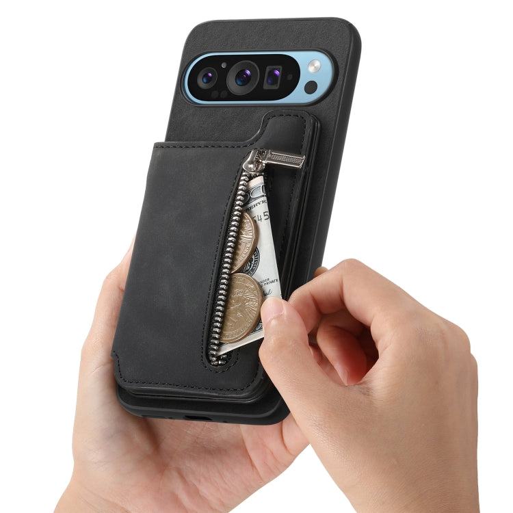 For Google Pixel 8 Retro MagSafe Zipper Wallet Card Bag Back Phone Case(Black) - Google Cases by PMC TechLife | Online Shopping South Africa | PMC TechLife | Buy Now Pay Later Mobicred