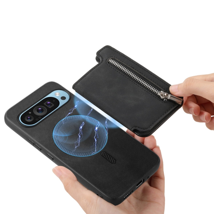 For Google Pixel 8 Retro MagSafe Zipper Wallet Card Bag Back Phone Case(Black) - Google Cases by PMC TechLife | Online Shopping South Africa | PMC TechLife | Buy Now Pay Later Mobicred