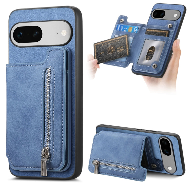 For Google Pixel 7a Retro MagSafe Zipper Wallet Card Bag Back Phone Case(Blue) - free shipping - PMC TechLife - Order now!