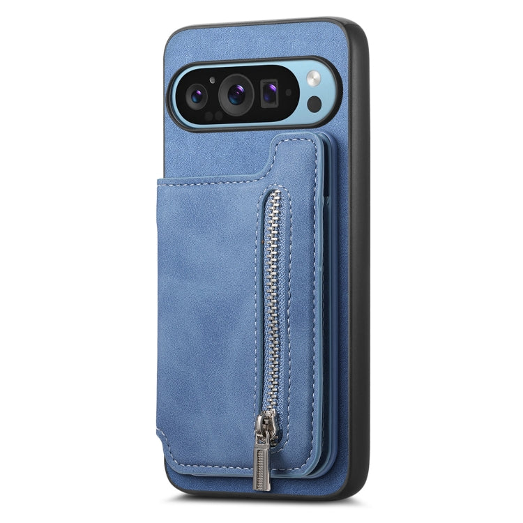 For Google Pixel 7a Retro MagSafe Zipper Wallet Card Bag Back Phone Case(Blue) - free shipping - PMC TechLife - Order now!