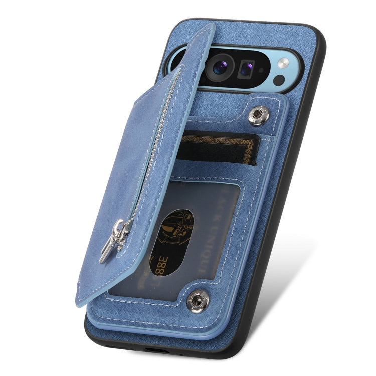 For Google Pixel 7a Retro MagSafe Zipper Wallet Card Bag Back Phone Case(Blue) - free shipping - PMC TechLife - Order now!