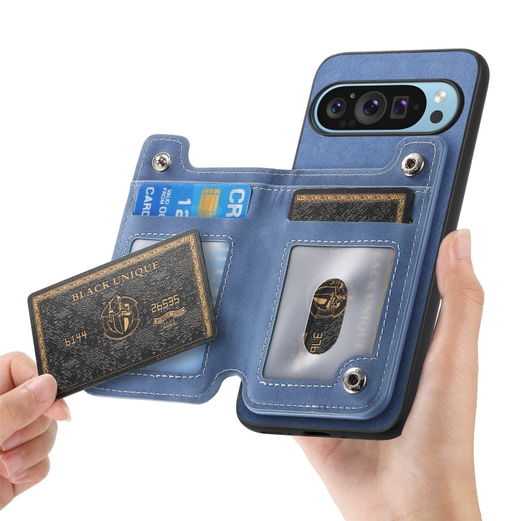 For Google Pixel 7a Retro MagSafe Zipper Wallet Card Bag Back Phone Case(Blue) - free shipping - PMC TechLife - Order now!