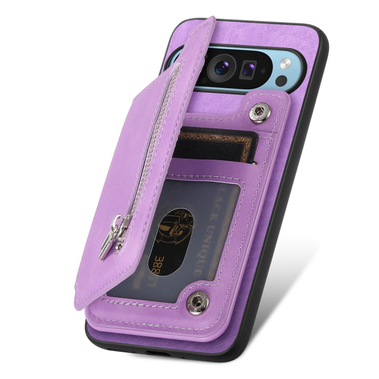 For Google Pixel 7a Retro MagSafe Zipper Wallet Card Bag Back Phone Case(Purple) - free shipping - PMC TechLife - Order now!