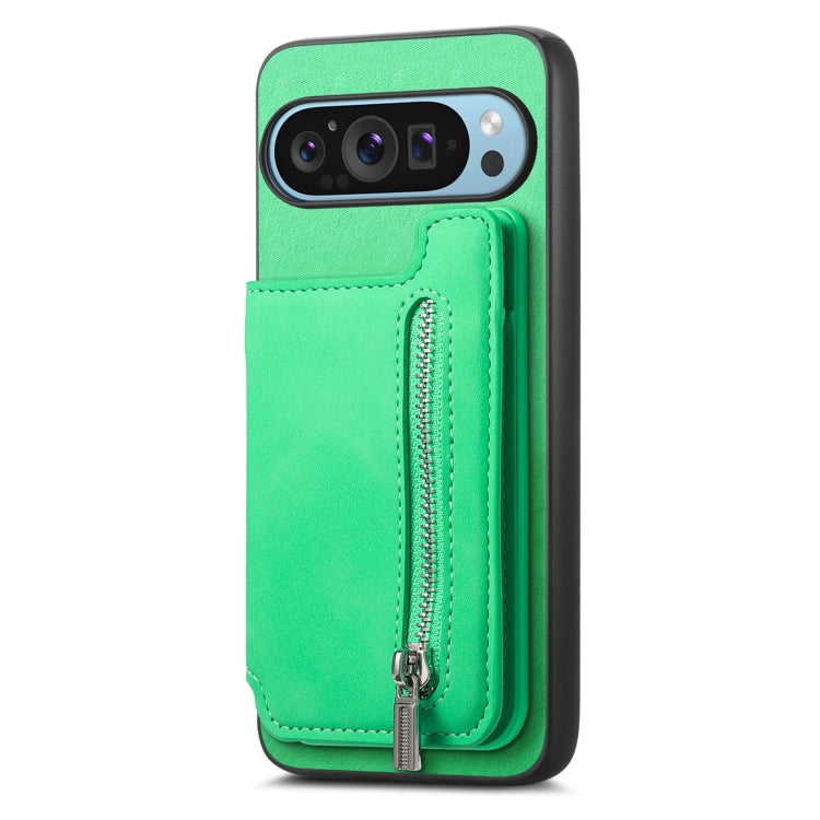 For Google Pixel 7a Retro MagSafe Zipper Wallet Card Bag Back Phone Case(Green) - Google Cases by PMC TechLife | Online Shopping South Africa | PMC TechLife | Buy Now Pay Later Mobicred