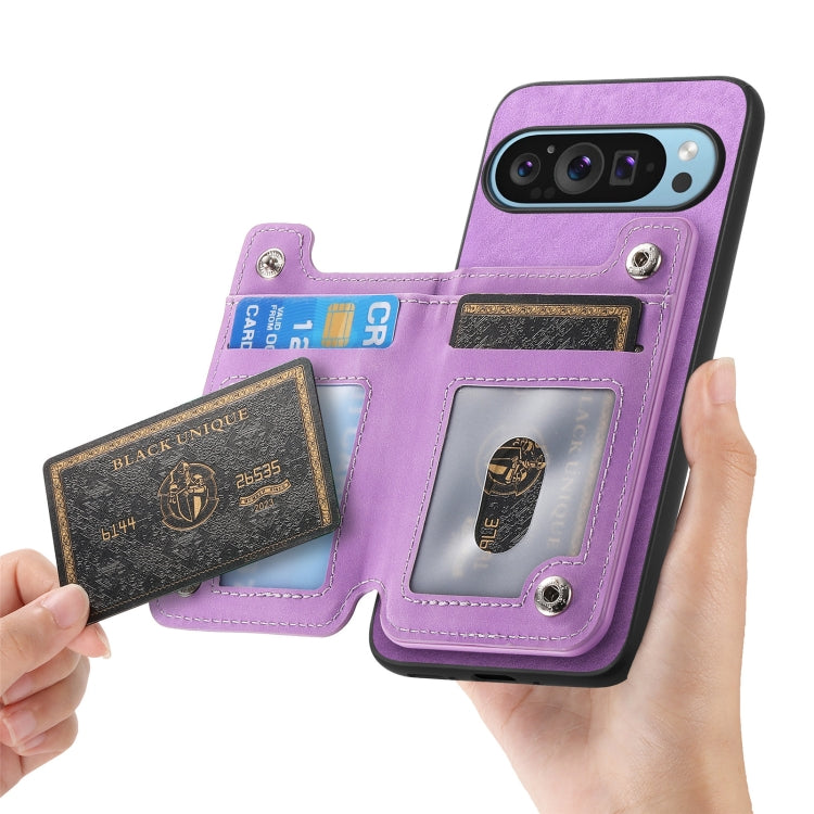 For Google Pixel 7 Pro Retro MagSafe Zipper Wallet Card Bag Back Phone Case(Purple) - Google Cases by PMC TechLife | Online Shopping South Africa | PMC TechLife | Buy Now Pay Later Mobicred