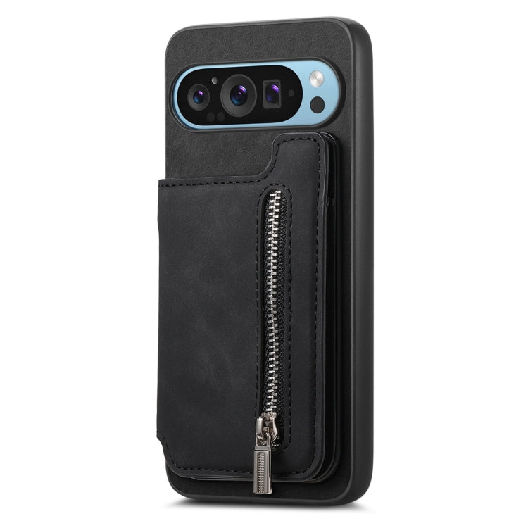 For Google Pixel 7 Pro Retro MagSafe Zipper Wallet Card Bag Back Phone Case(Black) - Google Cases by PMC TechLife | Online Shopping South Africa | PMC TechLife | Buy Now Pay Later Mobicred