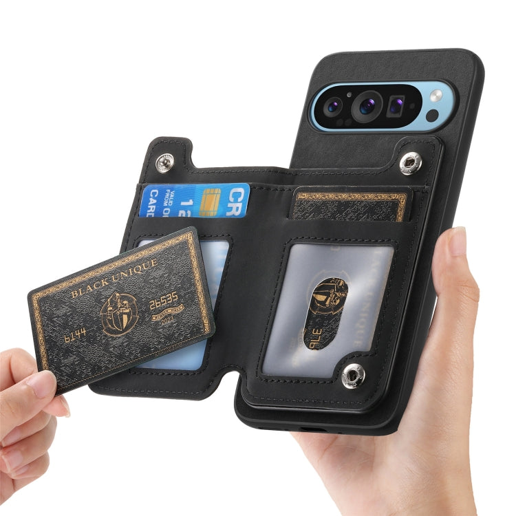 For Google Pixel 7 Pro Retro MagSafe Zipper Wallet Card Bag Back Phone Case(Black) - Google Cases by PMC TechLife | Online Shopping South Africa | PMC TechLife | Buy Now Pay Later Mobicred