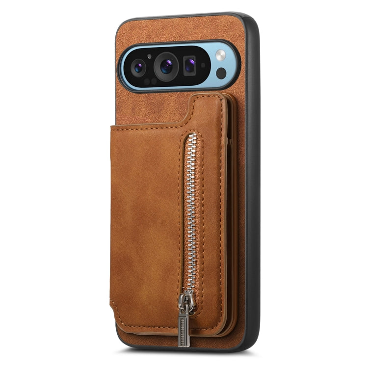For Google Pixel 7 Retro MagSafe Zipper Wallet Card Bag Back Phone Case(Brown) - Google Cases by PMC TechLife | Online Shopping South Africa | PMC TechLife | Buy Now Pay Later Mobicred