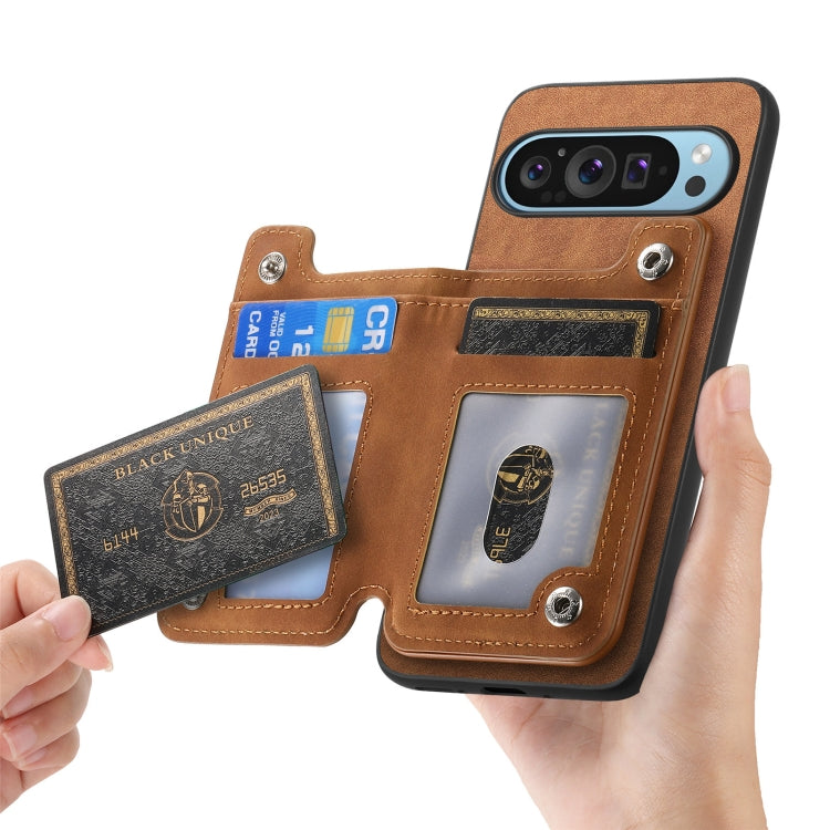 For Google Pixel 7 Retro MagSafe Zipper Wallet Card Bag Back Phone Case(Brown) - Google Cases by PMC TechLife | Online Shopping South Africa | PMC TechLife | Buy Now Pay Later Mobicred