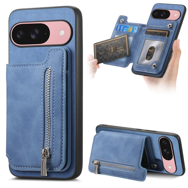 For Google Pixel 9 / 9 Pro Retro MagSafe Zipper Wallet Card Bag Back Phone Case(Blue) - Google Cases by PMC TechLife | Online Shopping South Africa | PMC TechLife | Buy Now Pay Later Mobicred