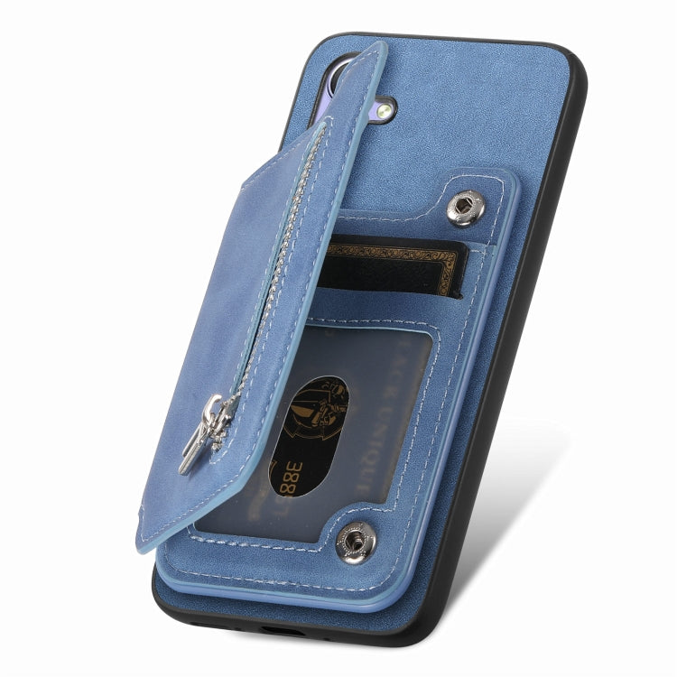 For Huawei nova 12 / 13 Retro MagSafe Zipper Wallet Card Bag Back Phone Case(Blue) - Huawei Cases by PMC TechLife | Online Shopping South Africa | PMC TechLife | Buy Now Pay Later Mobicred