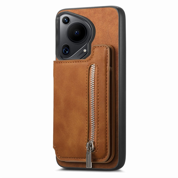 For Huawei nova 12 / 13 Retro MagSafe Zipper Wallet Card Bag Back Phone Case(Brown) - Huawei Cases by PMC TechLife | Online Shopping South Africa | PMC TechLife | Buy Now Pay Later Mobicred