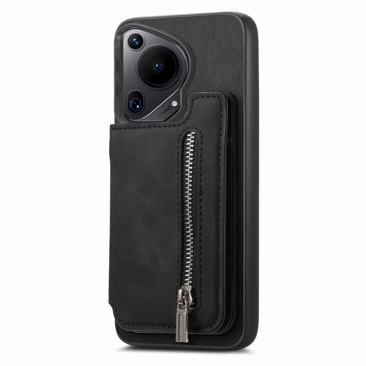 For Huawei nova 12 / 13 Retro MagSafe Zipper Wallet Card Bag Back Phone Case(Black) - Huawei Cases by PMC TechLife | Online Shopping South Africa | PMC TechLife | Buy Now Pay Later Mobicred