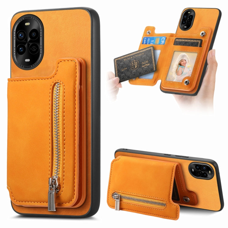 For Huawei nova 13 Pro Retro MagSafe Zipper Wallet Card Bag Back Phone Case(Yellow) - Huawei Cases by PMC TechLife | Online Shopping South Africa | PMC TechLife | Buy Now Pay Later Mobicred