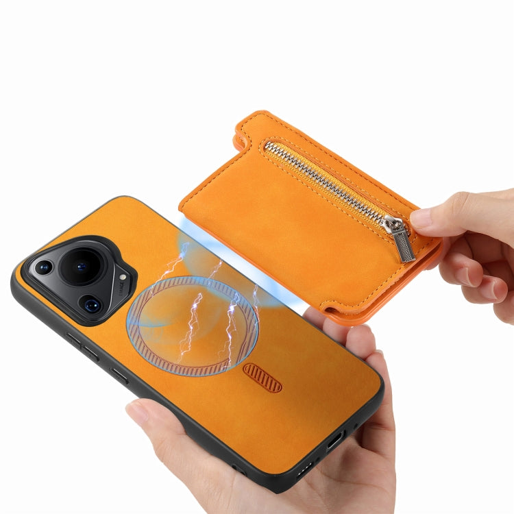 For Huawei nova 13 Pro Retro MagSafe Zipper Wallet Card Bag Back Phone Case(Yellow) - Huawei Cases by PMC TechLife | Online Shopping South Africa | PMC TechLife | Buy Now Pay Later Mobicred