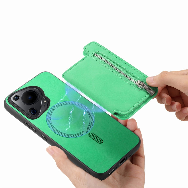 For Huawei nova 13 Pro Retro MagSafe Zipper Wallet Card Bag Back Phone Case(Green) - Huawei Cases by PMC TechLife | Online Shopping South Africa | PMC TechLife | Buy Now Pay Later Mobicred