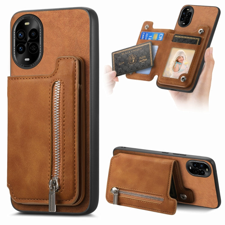 For Huawei nova 13 Pro Retro MagSafe Zipper Wallet Card Bag Back Phone Case(Brown) - Huawei Cases by PMC TechLife | Online Shopping South Africa | PMC TechLife | Buy Now Pay Later Mobicred
